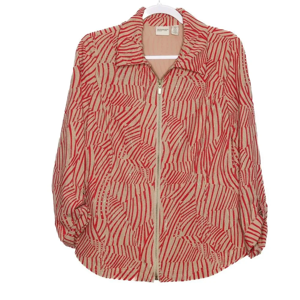 Chico's Zenergy Lightweight Jacket Size‎ 0 (4/6 S) Painterly Waves Pink Gold
